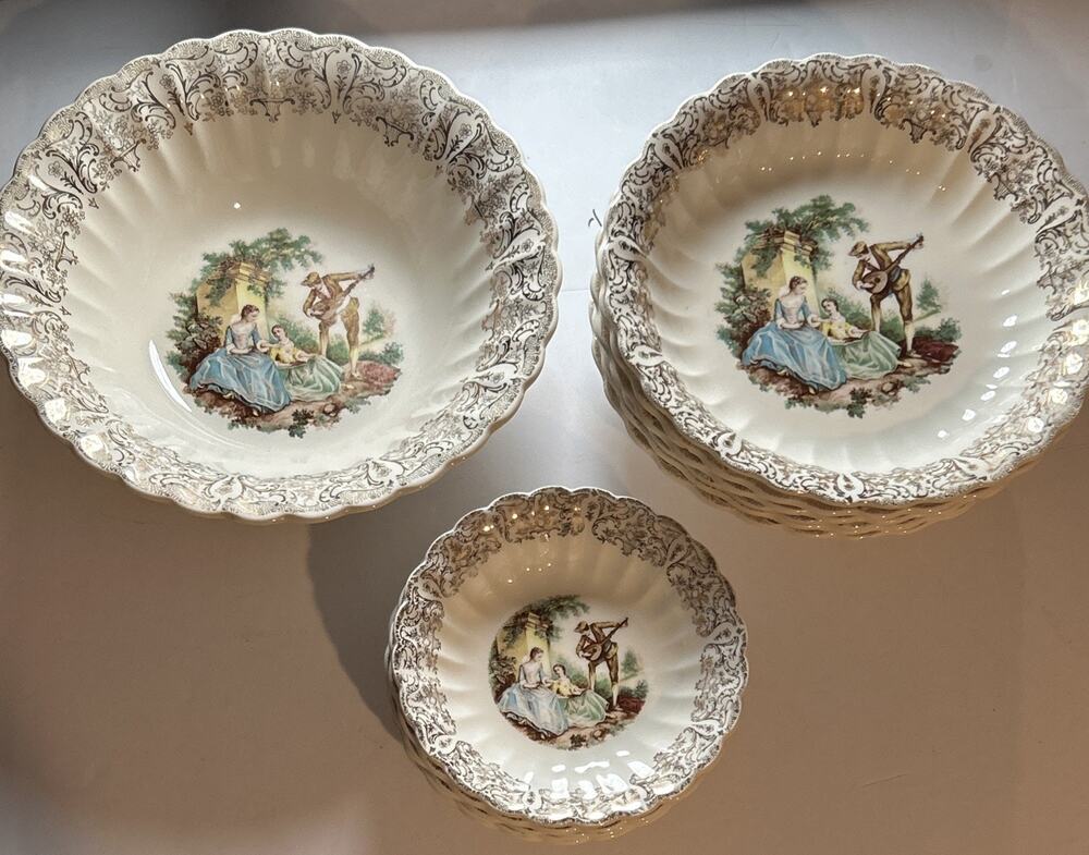 Vintage Sebring Serenade 12 Pc Bowl Set 22K Gold Berry Serving Bowls USA 1K-S544